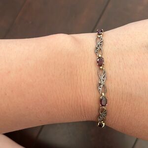 Sterling Silver Gold Plated Garnet Bracelet